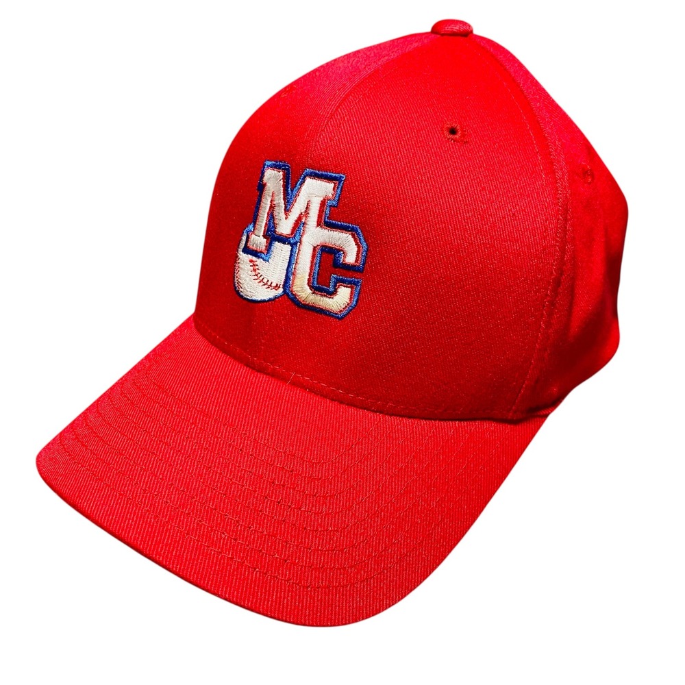 Flexfit MC Baseball Cap Red Fitted Size S M‎ Baseball Stitch Logo Adjustable Hat